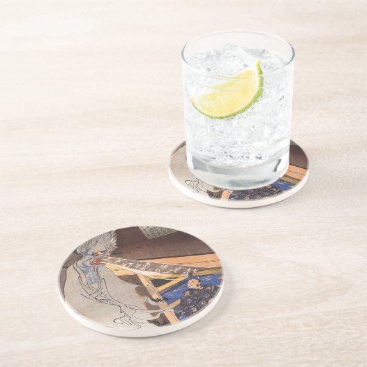 クールヴィンテージ日本の幽霊ウッドブロックプリント コースター (側面)