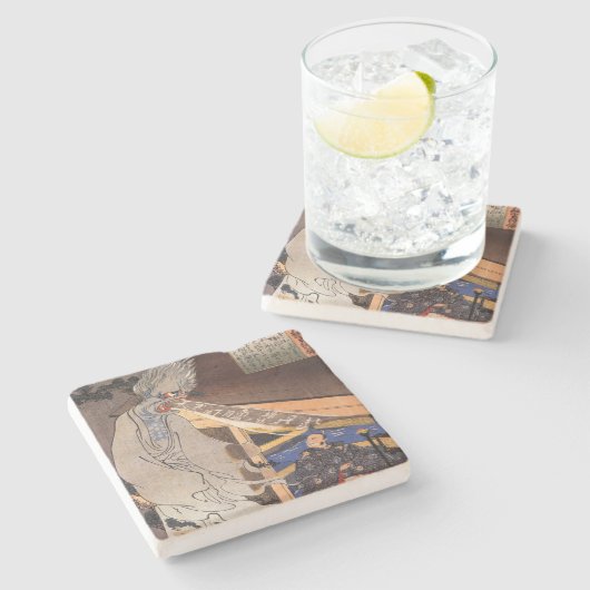 クールヴィンテージ日本の幽霊ウッドブロックプリント ストーンコースター (横)