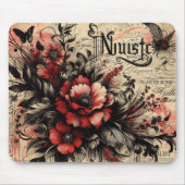 クールヴィンテージ水色の素朴な赤い文字 マウスパッド (正面)