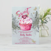 クールヴィンテージ水色の緑のカップケーキ 招待状 (スタンド正面)