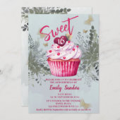 クールヴィンテージ水色の緑のカップケーキ 招待状 (正面/裏面)