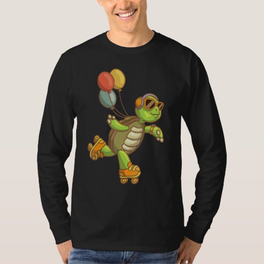 クール亀とサングラスインラインスケートで滑るおもしろいDe Tシャツ (正面)