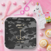 クール保リール魚釣りおもしろい父の日の迷彩柄 ペーパープレート (パーティー)