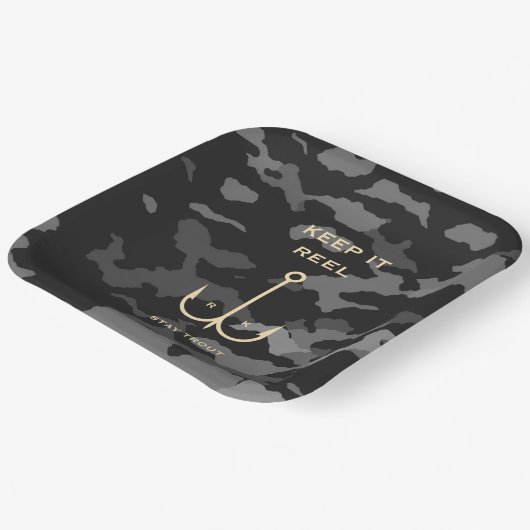 クール保リール魚釣りおもしろい父の日の迷彩柄 ペーパープレート (傾斜あり)