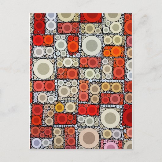 クール円モダンオレンジ色の赤モザイクタイル ポストカード (正面)