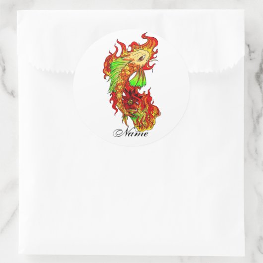 クール可愛い日本のコイ鯉魚の炎タトゥー ラウンドシール (バッグ)