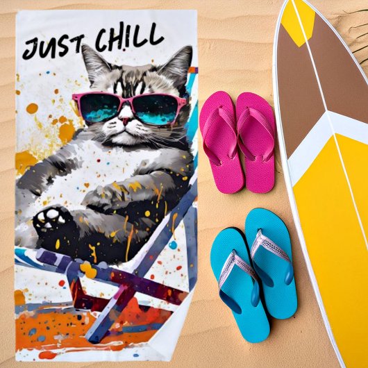 クール夏カスタム猫 ビーチタオル