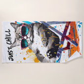 クール夏カスタム猫 ビーチタオル (正面)