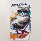 クール夏カスタム猫 ビーチタオル (正面)