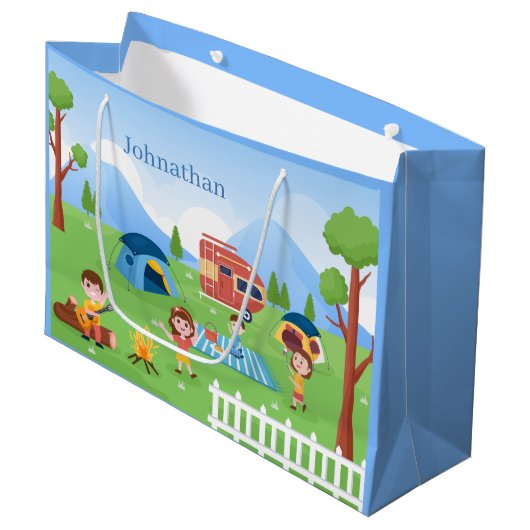 クール子キャンプパーティーユニセックス名の追加 ラージペーパーバッグ (正面アングル)