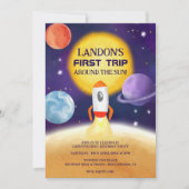 クール宇宙最初ののまわりに旅の日1歳の誕生日 招待状 (正面)