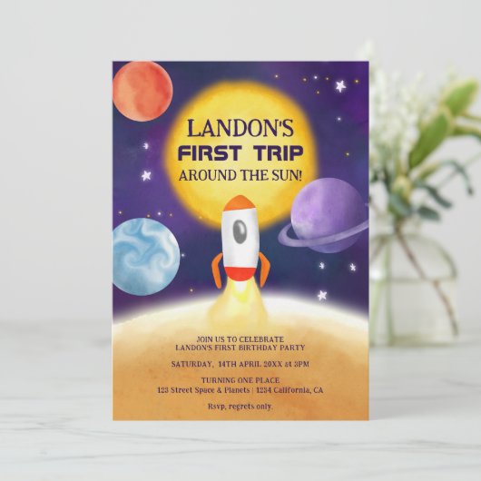 クール宇宙最初ののまわりに旅の日1歳の誕生日 招待状 (スタンド正面)