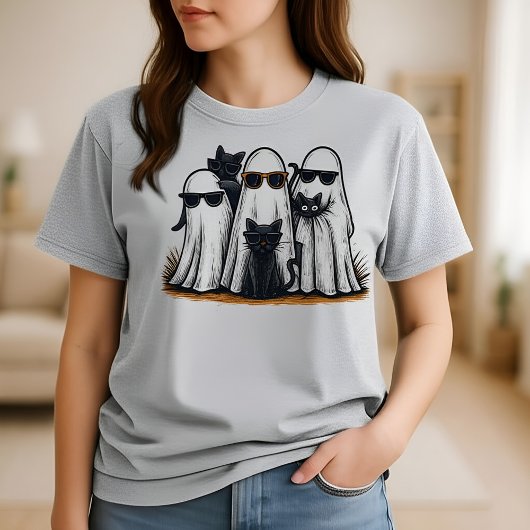 クール幽霊と黒猫ハロウィーンTシャおもしろいツ Tシャツ
