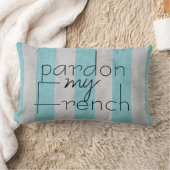 クール引用文フランスの枕ティール(緑がかった色)とグレー ランバークッション (ブランケット)