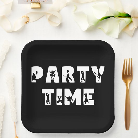 クール忍者ウォリアー白黒誕生日パーティー ペーパープレート