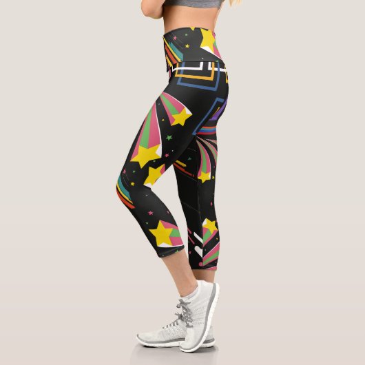 クール抽象芸術と星モダン世紀中黒 カプリレギンス (左)