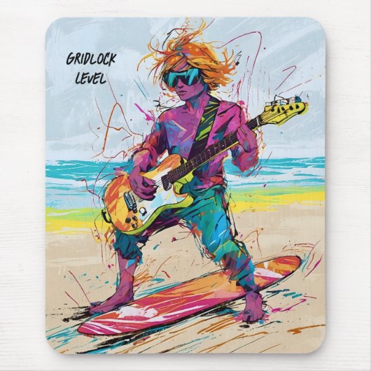 クール抽象芸術アニメwakeボードギタリスト編集可能 マウスパッド (正面)