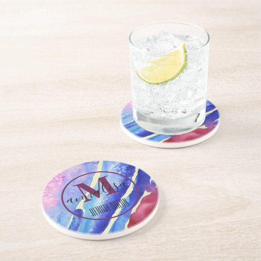 クール抽象芸術アートブルーパープルピンクマゼンタ コースター (側面)