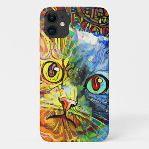 クール抽象芸術カラフルキットネコ猫好き iPhone 11 ケース