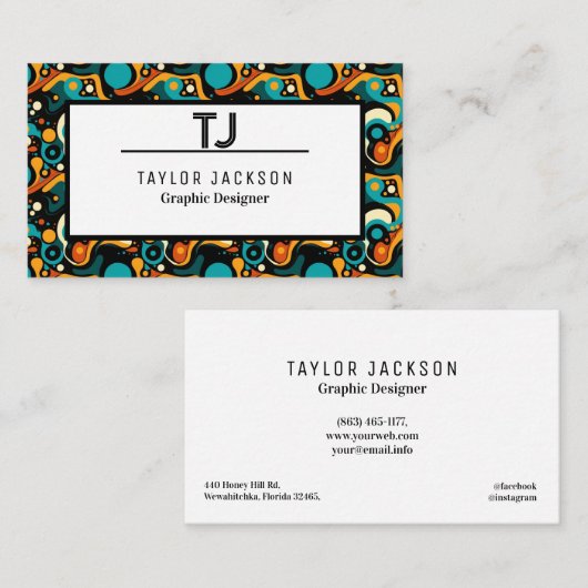 クール抽象芸術パターンのモノグラムイニシャル 名刺 (正面/裏面)