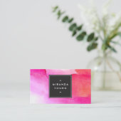 クール抽象芸術ピンク/赤ウォーター色モダン 名刺 (スタンド正面)