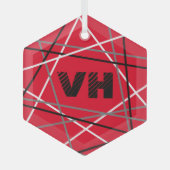 クール抽象芸術レッドストライプの・ギター名イニシャル ガラスオーナメント (正面)