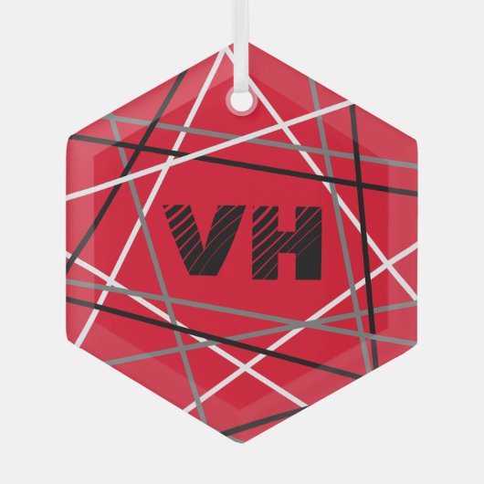 クール抽象芸術レッドストライプの・ギター名イニシャル ガラスオーナメント (正面)