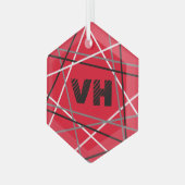 クール抽象芸術レッドストライプの・ギター名イニシャル ガラスオーナメント (正面左)