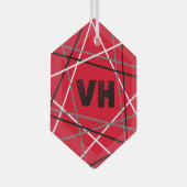 クール抽象芸術レッドストライプの・ギター名イニシャル ガラスオーナメント (正面右)