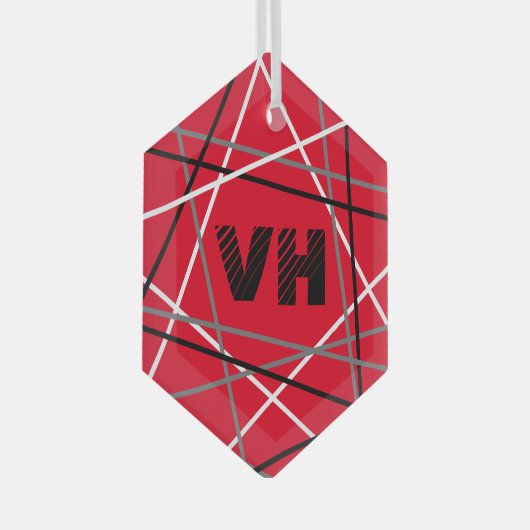 クール抽象芸術レッドストライプの・ギター名イニシャル ガラスオーナメント (正面右)