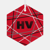 クール抽象芸術レッドストライプの・ギター名イニシャル ガラスオーナメント (裏面)