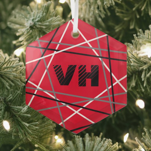 クール抽象芸術レッドストライプの・ギター名イニシャル ガラスオーナメント (インサイチュ)