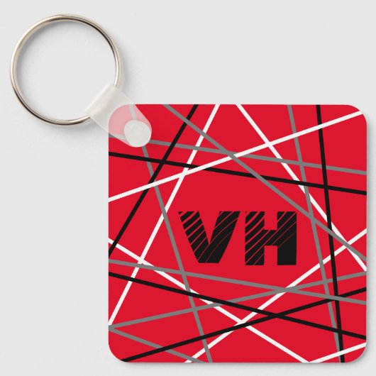 クール抽象芸術レッドストライプの・ギター名イニシャル キーホルダー (正面)