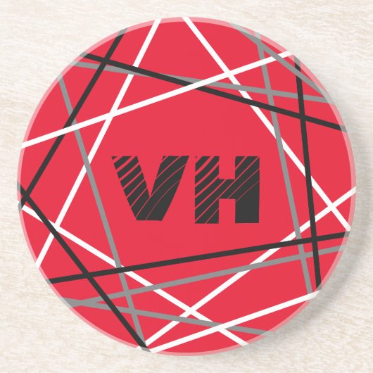 クール抽象芸術レッドストライプの・ギター名イニシャル コースター (正面)