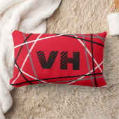 クール抽象芸術レッドストライプの・ギター名イニシャル ランバークッション (ブランケット)