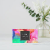 クール抽象芸術数々のカラーの水色モダン 名刺 (スタンド正面)