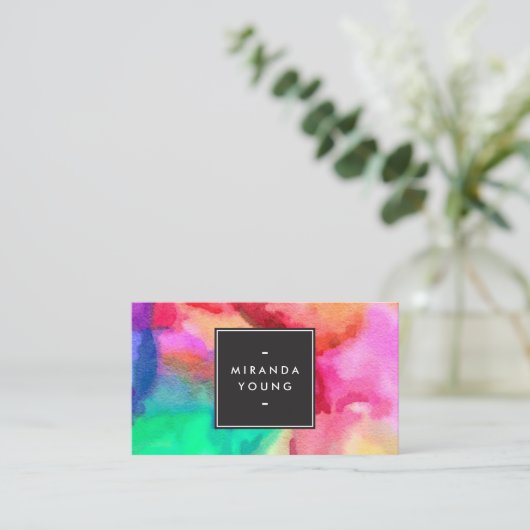 クール抽象芸術数々のカラーの水色モダン 名刺 (スタンド正面)