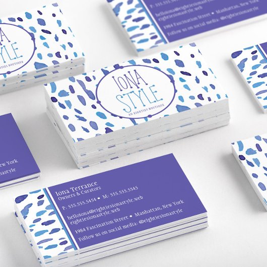 クール抽象芸術紫と青の水彩模様 名刺