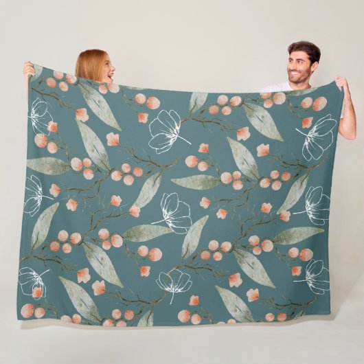 クール水色の花 フリースブランケット (インサイチュ)