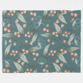 クール水色の花 フリースブランケット (正面(横))