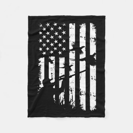 クール水鳥アメリカヴィンテージアメリカ国旗のキジ フリースブランケット (正面)