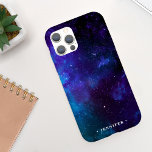 クール深い宇宙銀河系（名前あり） iPhone XRケース<br><div class="desc">この電話クールケースは、水の色の宇宙背景とクラシックカスタマイズ可能な文字を備えている。色は濃紺と紫だ。あなた自身の名前またはモノグラムでそれをパーソナライズすることができる。このデバイスケースは、誰でも、または休暇のためのストッキングのスタッファーのための素晴らしい誕生日プレゼントを作る。</div>