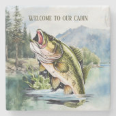 クール湖ハウスウェルカム魚 ストーンコースター (正面)