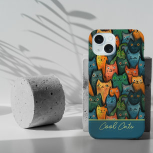 クール猫の水の色カラフル iPhone 15ケース