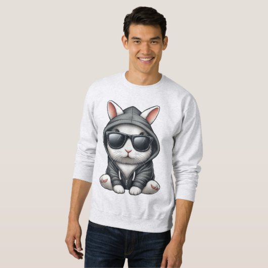 クール白うさぎフード付きスウェットシャツとサングラス スウェットシャツ (正面フル)