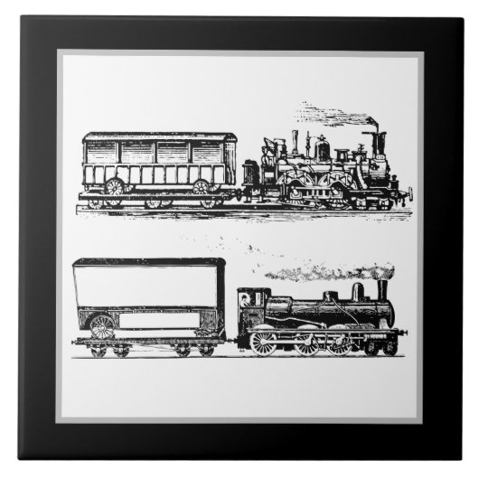 クール白黒ヴィンテージ列車デコール タイル (正面)