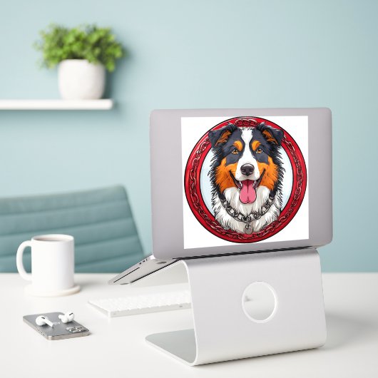 クール純血犬 シール (デスク上のノートパソコン)