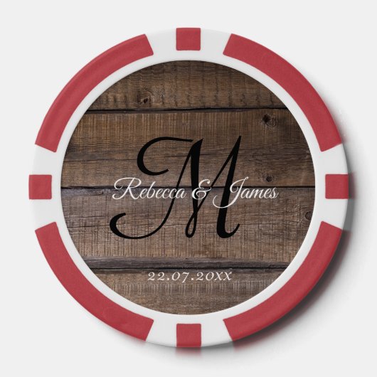 クール素朴モノグラム結婚スクリプト名 ポーカーチップ (正面)