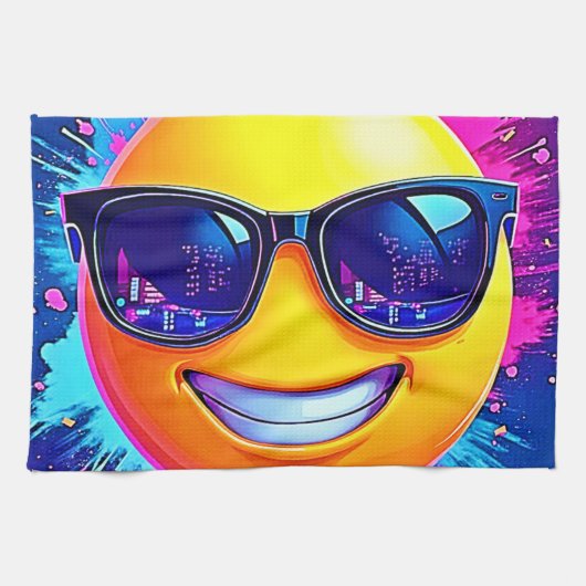 😎 クール絵文字スプラッシュおもしろい キッチンタオル (横)