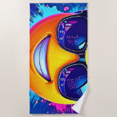 😎 クール絵文字スプラッシュおもしろい ビーチタオル (正面)